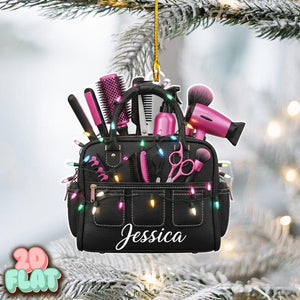 Personalized Hairstylist 2D FLAT Christmas Ornament, Custom Cosmetology Bag Holiday Decor, Salon Gift for Hairdresser, Barber Xmas Tree