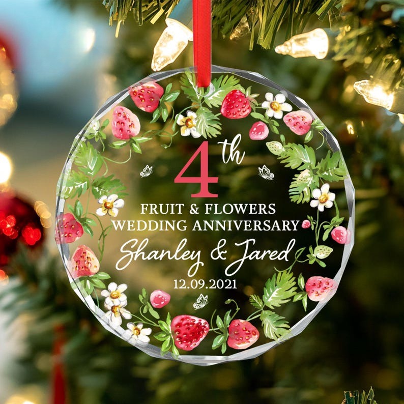 4th Wedding Anniversary Gift, Fruit and Flowers Anniversary Glass Ornament, Wedding Anniversary Keepsake, Anniversary Gift for Husband Wife