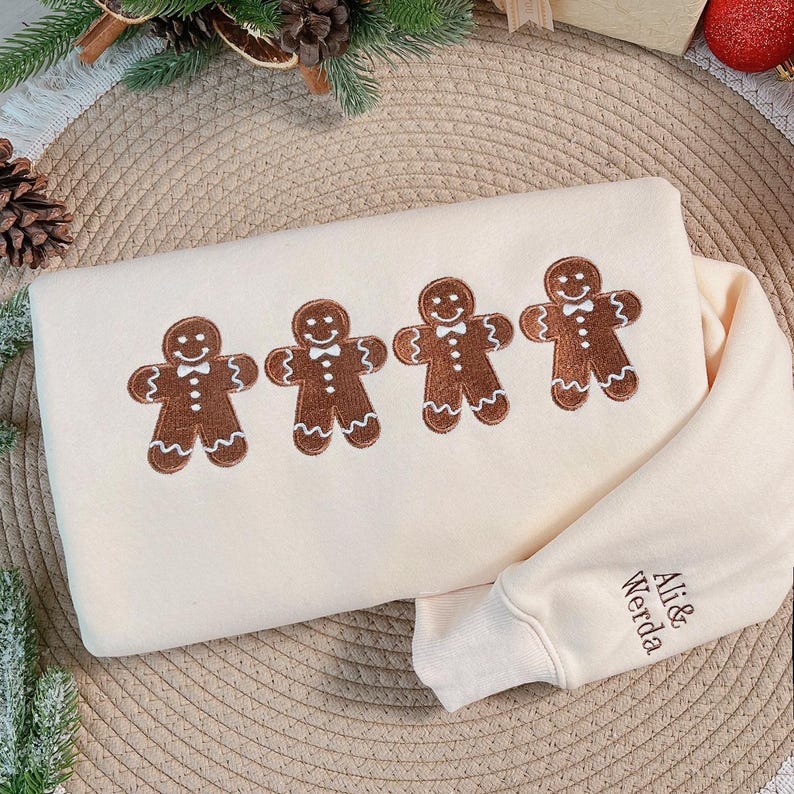 Gingerbread Men Embroidered Sweatshirt, Cute Christmas Cookie Crewneck,Matching Holiday Pullover, Festive Unisex Winter Sweater il_794xN.7200019852_i6hz.jpg