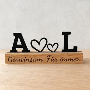 Personalized gift for partner with initials & heart | Wooden stand oak | Anniversary girlfriend boyfriend | Love relationship gift