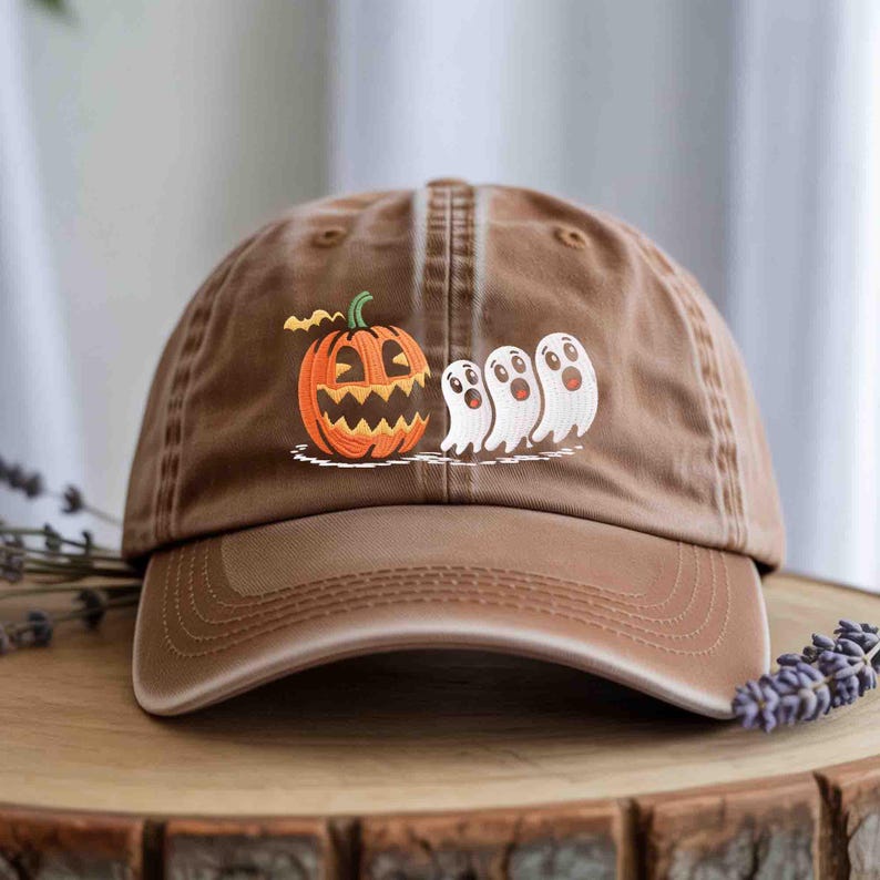 Halloween Embroidered Hat, Ghost Pumpkin Bat Baseball Cap, Funny Ghost Pumpkin Cap, Spooky Fall Retro Hat