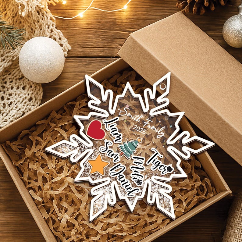 Personalized Family Shaker Ornament 2025, Custom 4D Ornament, Christmas Tree Decor, Family Name Holiday Keepsake