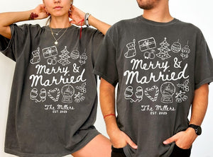 Custom Couples Christmas Shirts, Merry and Married, First Christmas as Mr and Mrs, Custom Gift for Newlyweds