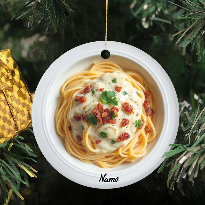 Spaghetti Carbonara, Bacon Cubes, Pasta Lovers Italian Dish Cuisine Food Foodie Double Sided Christmas Ornament Gift