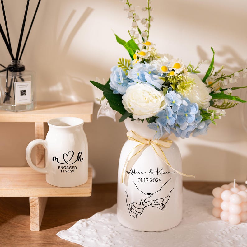 Engaged Ceramic Flower Vase: Wedding, Anniversary, Engagement Gift