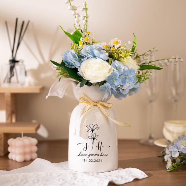 Engaged Ceramic Flower Vase: Wedding, Anniversary, Engagement Gift