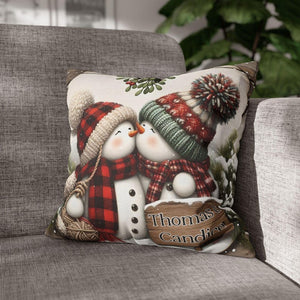 Personalized Kissing Snowman Couple Double Sided Pillow or Pillow Cover - Christmas Decor- Engagement Gift - Newlywed Gift