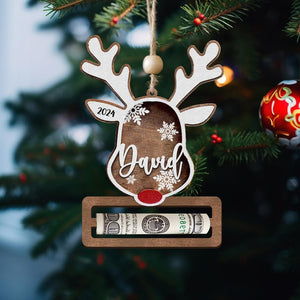 Personalized Money Holder Custom, Santa Money Holder, Reindeer Ornament, Xmas Money Holder, Cash Gift Holder, Bucks For Xmas