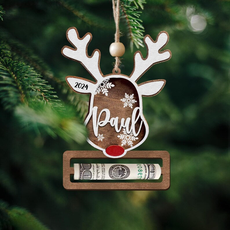 Personalized Money Holder Custom, Santa Money Holder, Reindeer Ornament, Xmas Money Holder, Cash Gift Holder, Bucks For Xmas