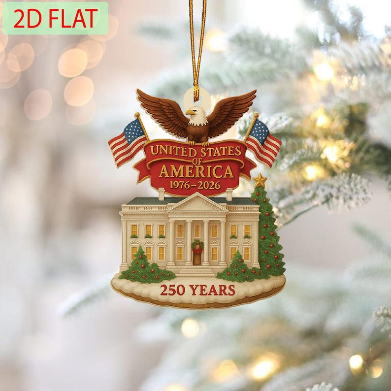 250th Anniversary Ornament: Patriotic White House & Eagle, USA 2026
