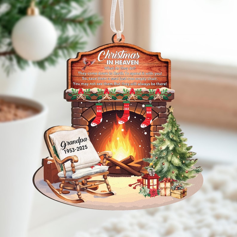 Christmas In Heaven Sympathy Ornament, Memorial Christmas, Grandpa Rocking Chair Personalized Ornament, Empty Chair Christmas In Heaven