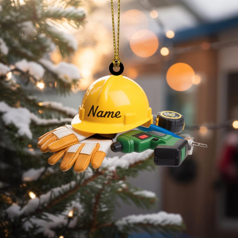 Custom Construction Worker Ornament with Name Personalized Hard Hat, Gloves & Tools Keepsake Builder Holiday Tree Decoration Gift 2025