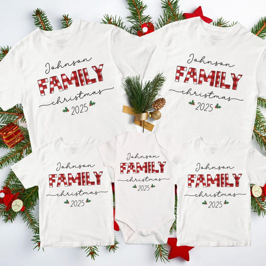 Personalized Christmas Family 2025 Shirts, Custom Matching Holiday Outfit, Festive Family Photo Xmas Tees, Personalized Name Christmas Shirt