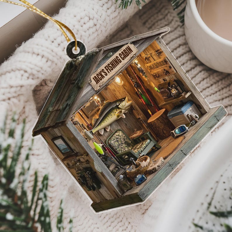 Personalized Fishing Cabin Ornament Custom Name Rustic Fisherman s Keepsake Gift for Anglers & Outdoorsmen Christmas Decor
