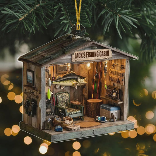 Personalized Fishing Cabin Ornament Custom Name Rustic Fisherman s Keepsake Gift for Anglers & Outdoorsmen Christmas Decor