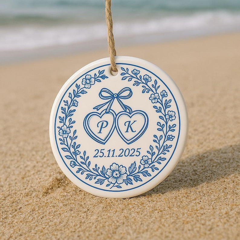 Personalized Chinoiserie Wedding Keepsake Ornament,Bride and Groom Gift,Anniversary Ornament, Newlywed Gift for Bride Groom,Married Ornament
