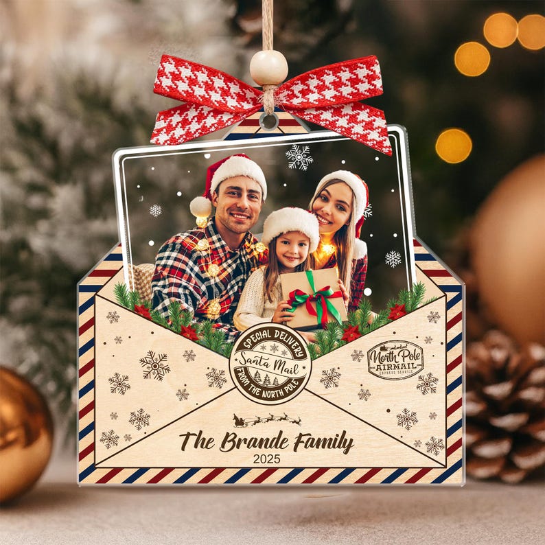Personalized Family Photo Ornament 2025, Custom Christmas Envelope Ornament, Holiday Keepsake Gift, New Year Tree Decoration