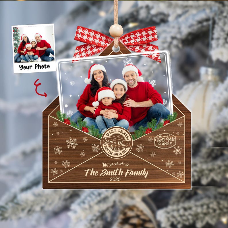 Personalized Family Photo Ornament 2025, Custom Christmas Envelope Ornament, Holiday Keepsake Gift, New Year Tree Decoration