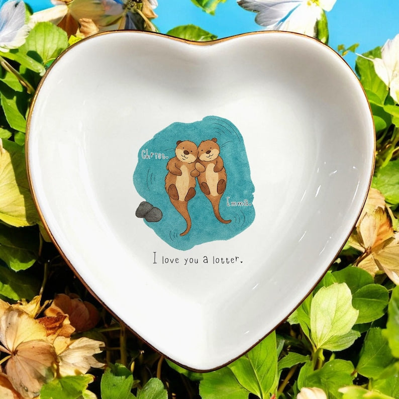 Personalized Ceramic Otter Ring Dish/Custom Jewelry Holder/Couple Gift for Animal Lover