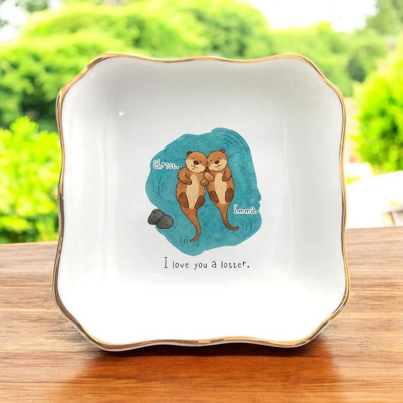Personalized Ceramic Otter Ring Dish/Custom Jewelry Holder/Couple Gift for Animal Lover