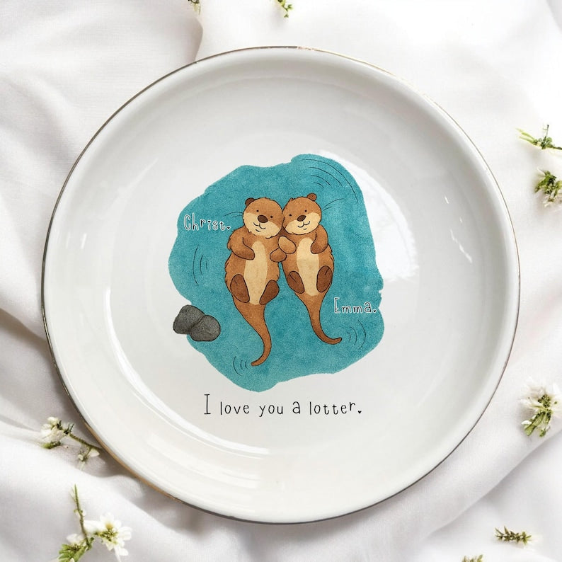 Personalized Ceramic Otter Ring Dish/Custom Jewelry Holder/Couple Gift for Animal Lover