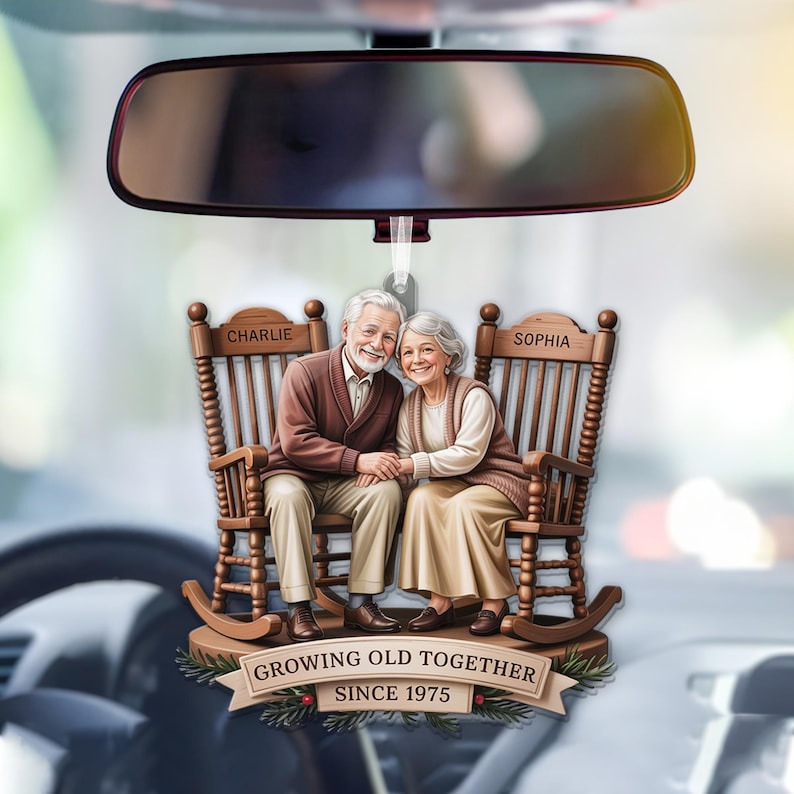Growing Old Together Couple Ornament, 2D Flat Rocking Chairs Acrylic Keepsake, Sitting Together Vintage Christmas Gift, Grandma Grandpa Gift