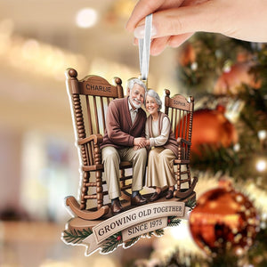 Growing Old Together Couple Ornament, 2D Flat Rocking Chairs Acrylic Keepsake, Sitting Together Vintage Christmas Gift, Grandma Grandpa Gift