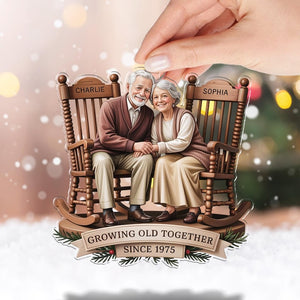 Growing Old Together Couple Ornament, 2D Flat Rocking Chairs Acrylic Keepsake, Sitting Together Vintage Christmas Gift, Grandma Grandpa Gift