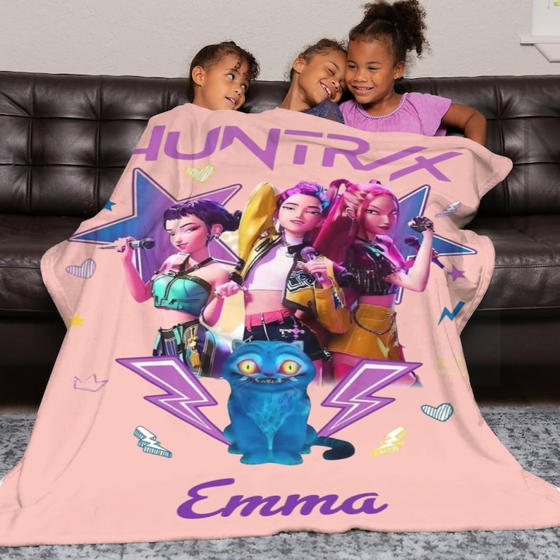 Custom Huntrix Blanket with Name, Personalized Kpop Demon Hunter Blanket, Custom Huntrix Blanket, Kpop Fun Gift, Kpop Huntrix fan Gifts