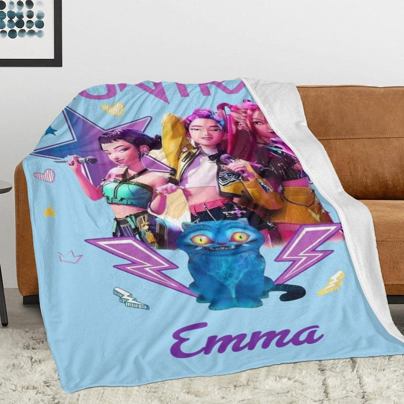 Custom Huntrix Blanket with Name, Personalized Kpop Demon Hunter Blanket, Custom Huntrix Blanket, Kpop Fun Gift, Kpop Huntrix fan Gifts