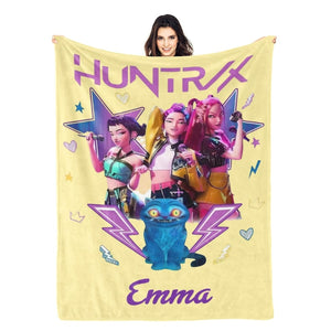 Custom Huntrix Blanket with Name, Personalized Kpop Demon Hunter Blanket, Custom Huntrix Blanket, Kpop Fun Gift, Kpop Huntrix fan Gifts