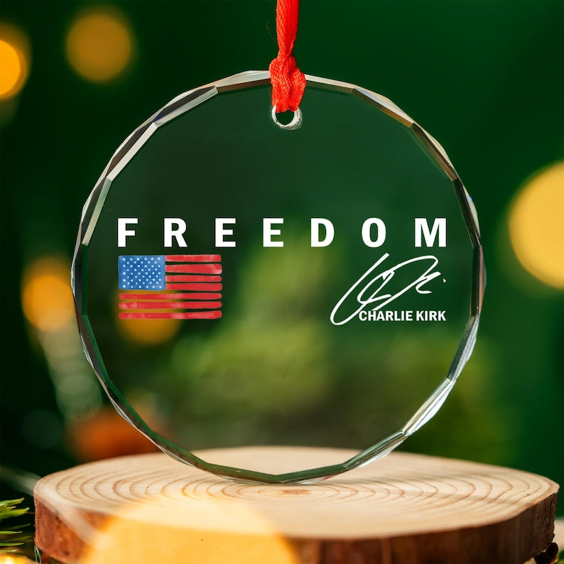 Freedom RIP Charlie Kirk 1993-2025 Ornament, Freedom Speech Custom Gift USA Hero Christmas Tree Decor, Personalized Holiday Glass Ornament