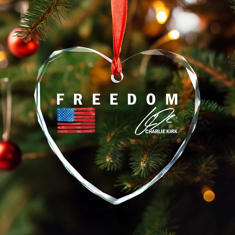 Freedom RIP Charlie Kirk 1993-2025 Ornament, Freedom Speech Custom Gift USA Hero Christmas Tree Decor, Personalized Holiday Glass Ornament
