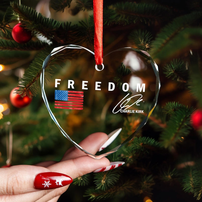 Freedom RIP Charlie Kirk 1993-2025 Ornament, Freedom Speech Custom Gift USA Hero Christmas Tree Decor, Personalized Holiday Glass Ornament