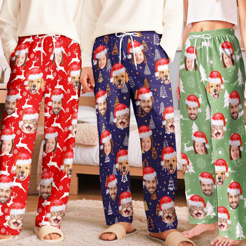 Custom Photo Pajama Pants: Personalized Pet Face or Family Gift Matching Christmas pants,Family Pants, Christmas Kids Toddler, Baby, Mommy and Me