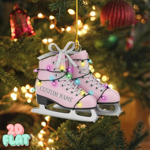 Personalized Ice Skates 2D FLAT Christmas Ornament, Custom Name Pink Figure Skating Holiday Decor, Gift for Skater Girl, Winter Sports Xmas