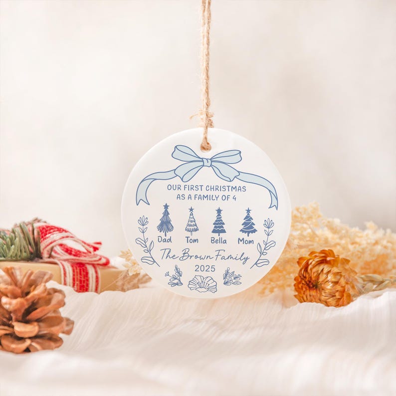 Personalised First Christmas As a Family of 2/3/4/5 Christmas Bauble, Family Tree Christmas Bauble, 2025 Family First Christmas Ornament