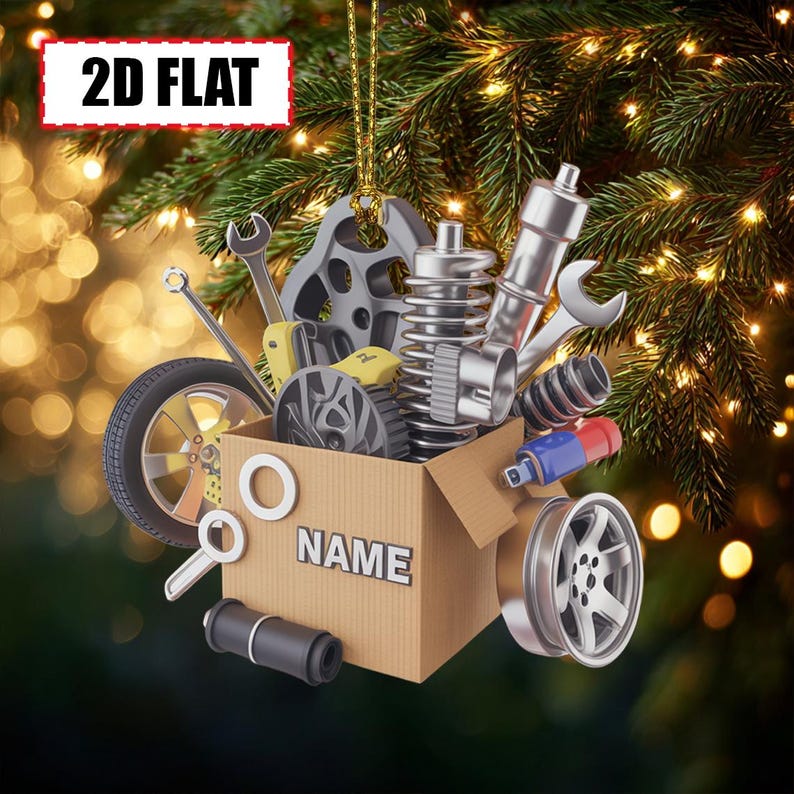 Custom Mechanic Christmas Ornament, Tree Hanging Decor, Flat 2D Acrylic Auto Parts Keepsake, Personalized Gift for Car Repair Garage
