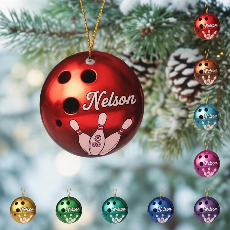 Personalized Bowling Ball Ornament with Custom Name Acrylic Christmas Tree Decoration Gift for Bowlers, Sports Fans, Holiday Party Decor
