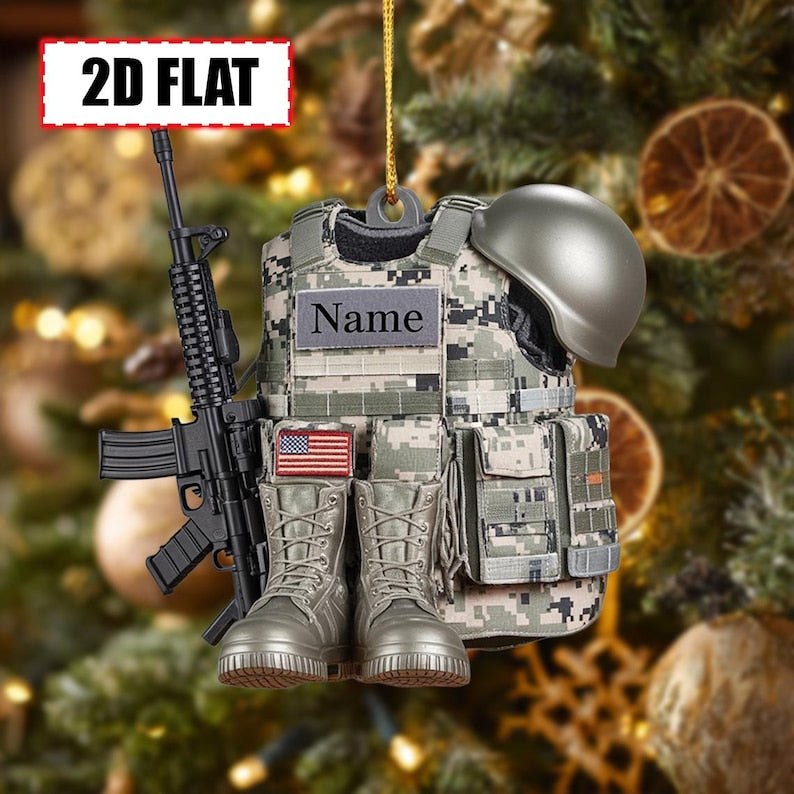 Custom Military Soldier Christmas Ornament Tree Hanging Decor, Flat 2D Acrylic, Holiday Keepsake Gift for Army Veterans & Service Members