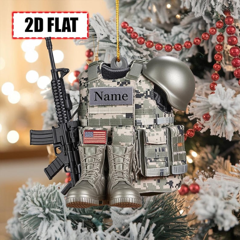 Custom Military Soldier Christmas Ornament Tree Hanging Decor, Flat 2D Acrylic, Holiday Keepsake Gift for Army Veterans & Service Members
