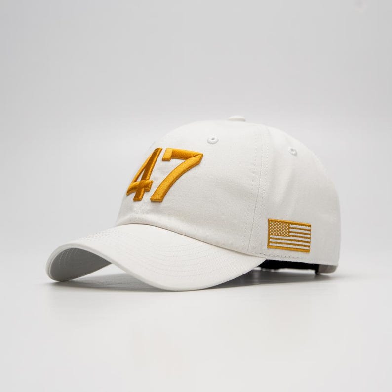 47 Hat Charlie Kirk Gold Embroidery USA Flag Hat 45 47 Trump Baseball Cap MAGA Hat for Men Women Republican Gift, Low Profile Adjustable Hat