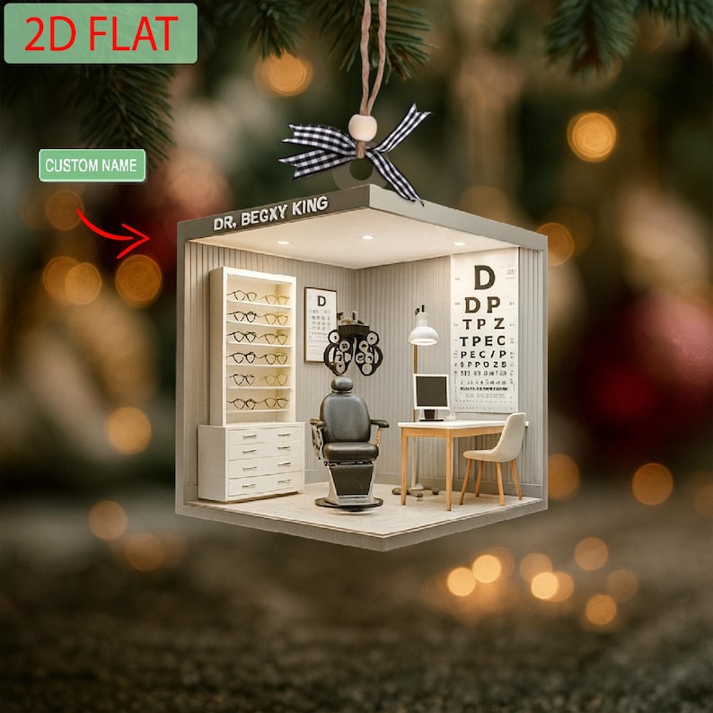 Personalized Optometrist Christmas Ornament: 2D Ophthalmology Clinic Gift