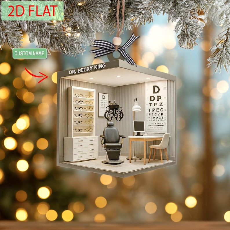 Personalized Optometrist Christmas Ornament: 2D Ophthalmology Clinic Gift