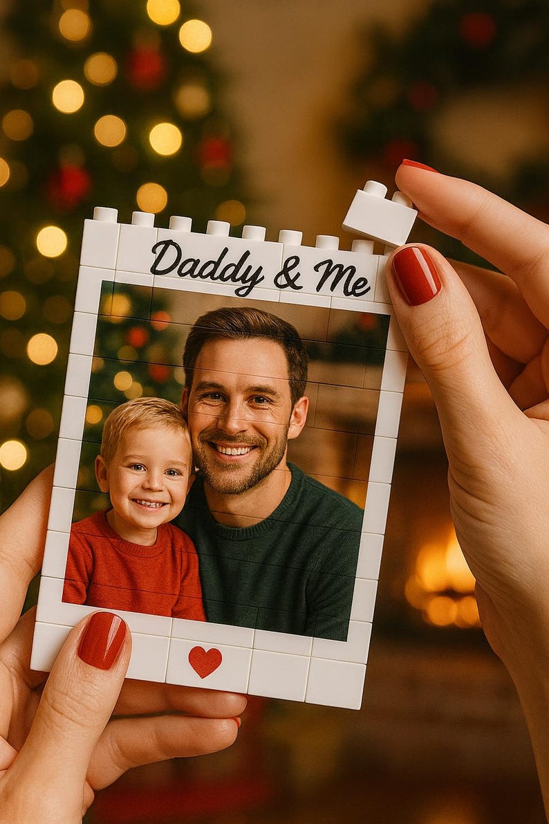 Daddy & Me Custom Puzzle Personalized Brick Photo Block Gift for Father s Day, Birthday, Family Keepsake