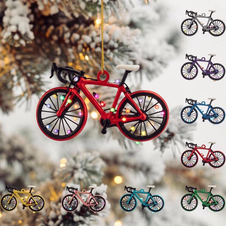 Personalized Bicycle Ornament 2025, Custom Name Bike Xmas Tree Decor, Road Cycling Ornament with Lights, Holiday Gift for Cyclists & Bikers