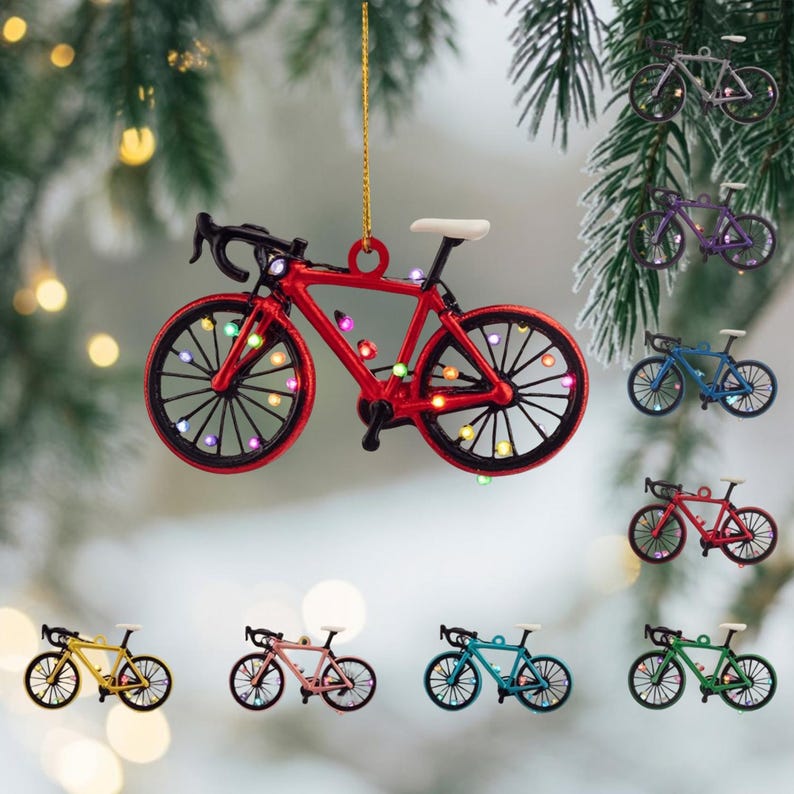 Personalized Bicycle Ornament 2025, Custom Name Bike Xmas Tree Decor, Road Cycling Ornament with Lights, Holiday Gift for Cyclists & Bikers