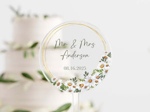 Elegant Floral Flowers Frame Wedding Day Bride Groom Reception Anniversary Engagement Cake Topper Top Personalized | Celebrate & Party!