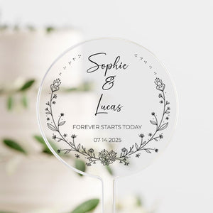 Flower Frame Wedding Bridal Shower Engagement | Forever Starts Today | Cake Topper Top Personalized Decor Table Display | Celebrate & Party!