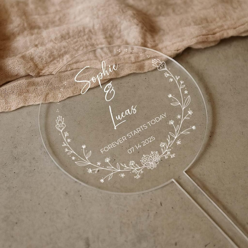 Flower Frame Wedding Bridal Shower Engagement | Forever Starts Today | Cake Topper Top Personalized Decor Table Display | Celebrate & Party!